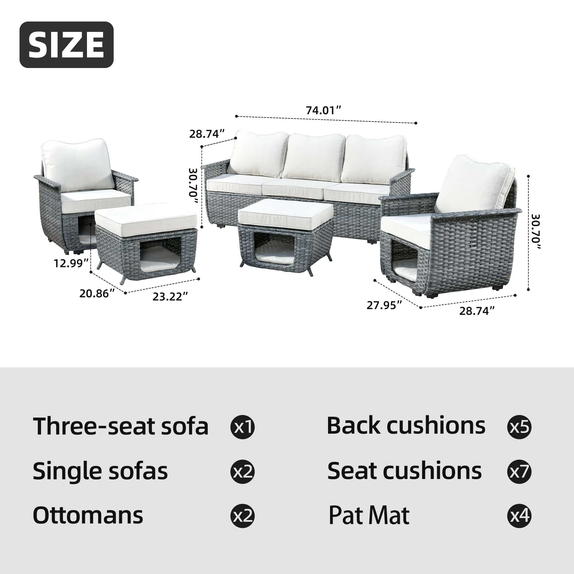 Ovios 5 Pieces Outdoor Furniture All Weather Wicker Patio Conversation Sectional Sofa Set with Storage Box for Garden Backyard