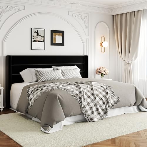 Allewie Full Size Lift Up Storage Bed, Modern Wingback Headboard, Hydraulic Support, No Box Spring Needed, Light Beige