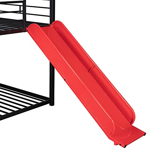 Kids Twin Over Twin Bunk Beds with Slide and Trundle, Solid Wood Bunk Bed Frame with Stairs and Storage