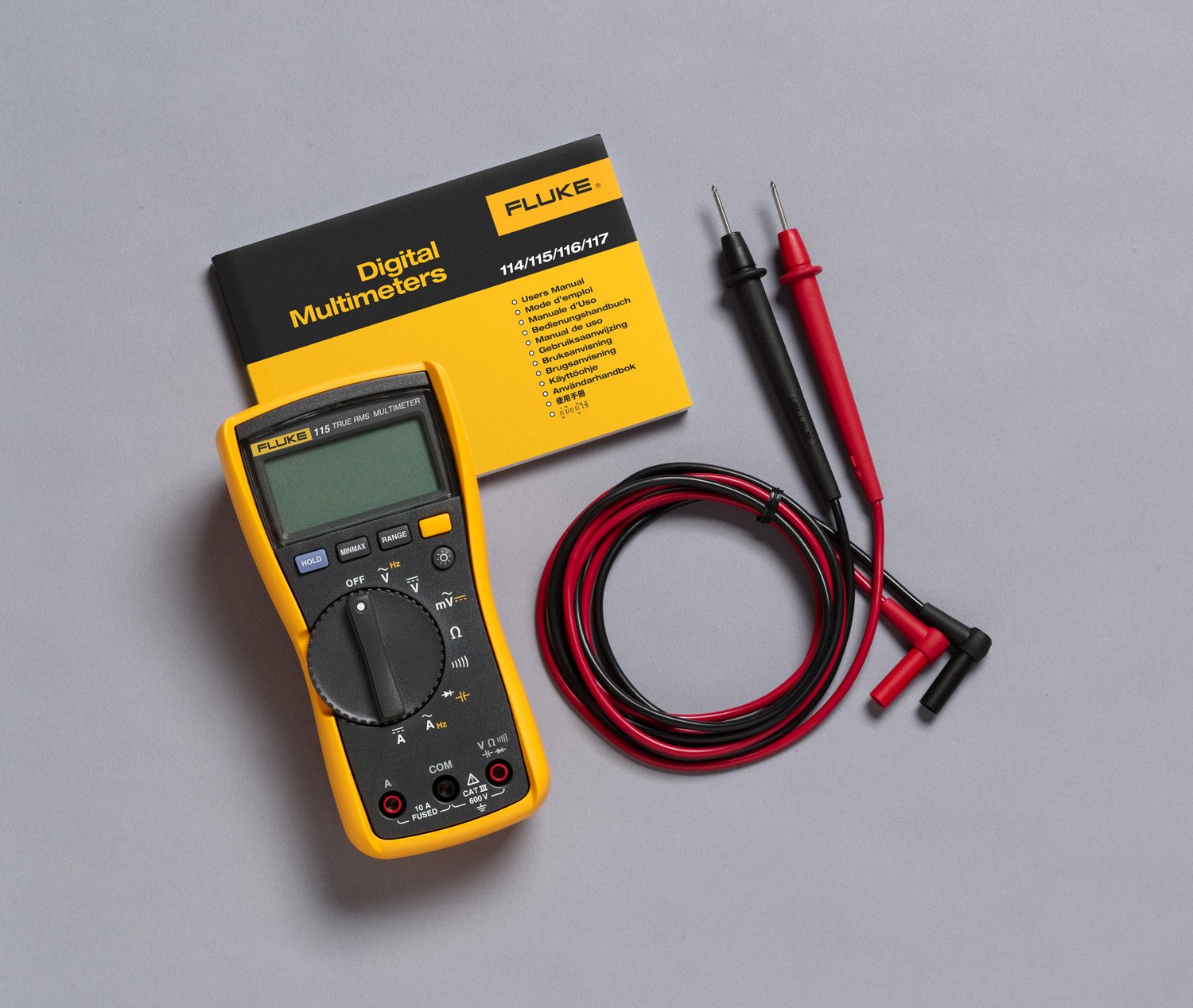 Fluke 115 Digital Multimeter, Measures AC/DC Voltage To 600 V & Current to 10 A, Measures Resistance, Continuity, Frequency & Capacitance