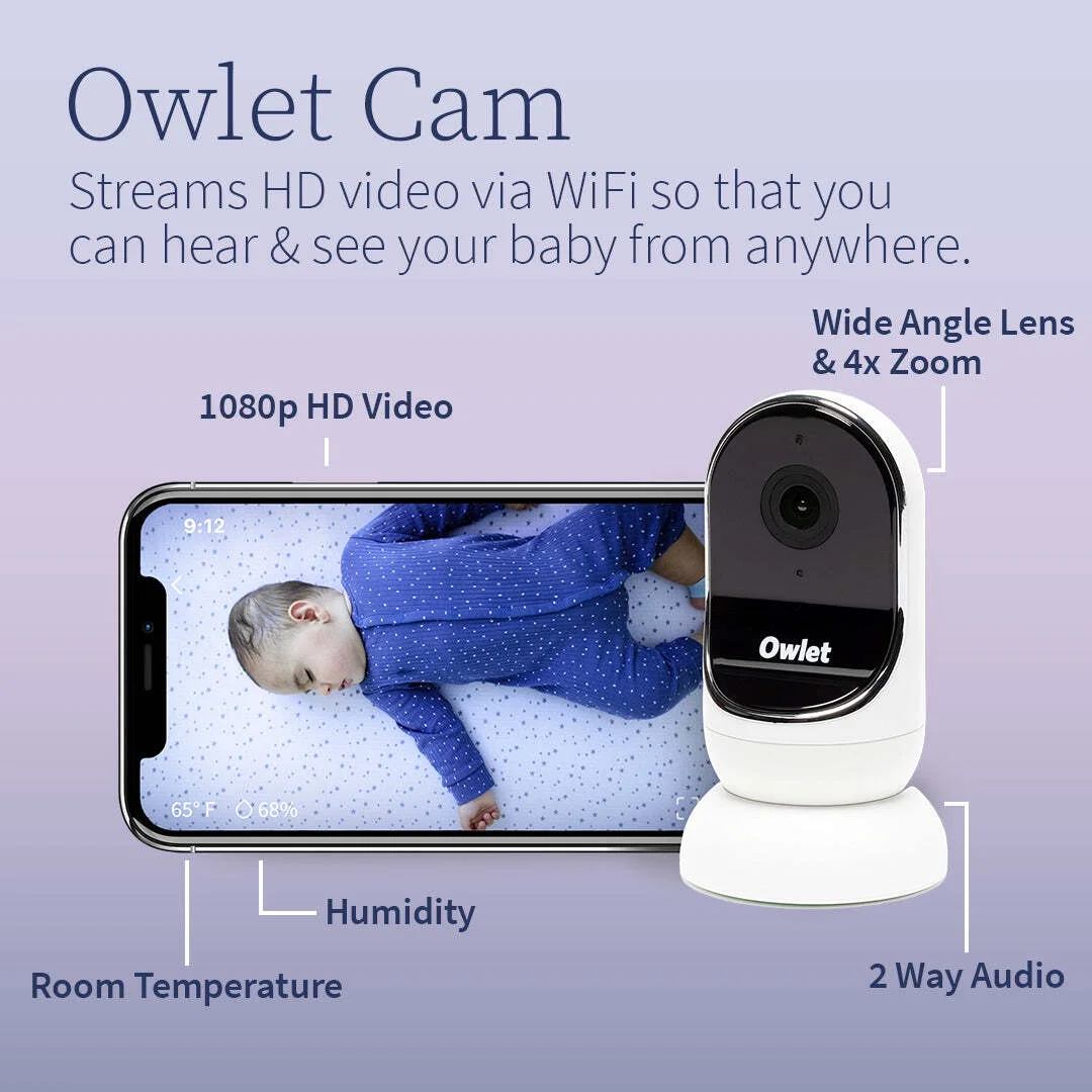 Owlet Dream Duo - Smart Portable Video Baby Monitor - HD Video Camera + Sock With Heart Rate, AVG Oxygen Tracker - Bedtime Blue
