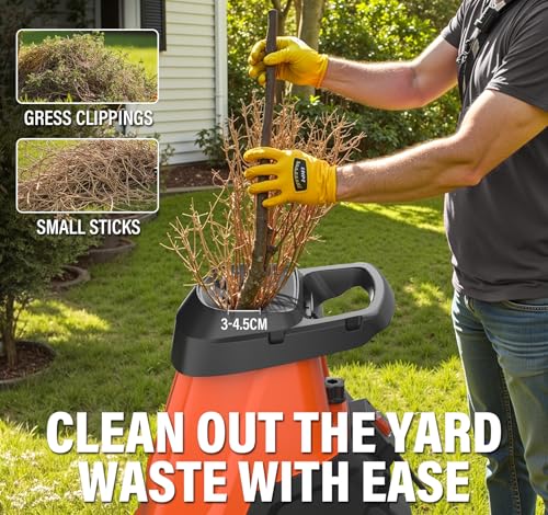 MAXLANDER 15-Amp Electric Wood Chipper, Shredder Mulcher with 50L Collecting Bin, 1.8-Inch Cutting Diameter for Mulching