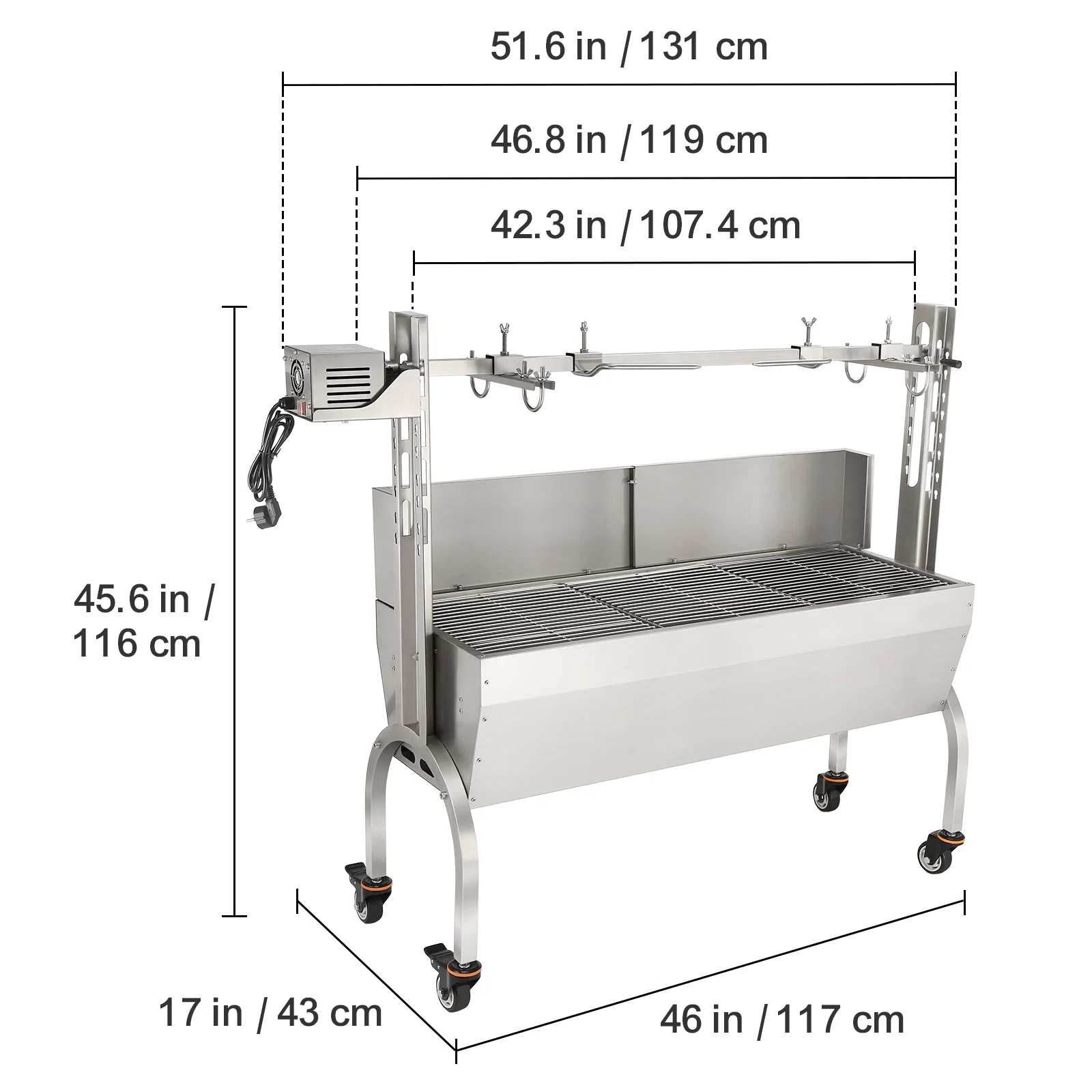 SKYSHALO Roaster Spit Rotisserie BBQ Grill Pig Lamb Chicken Roaster 46 inches 50W 60KG