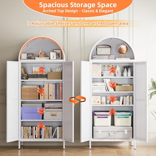Tall Kitchen Pantry Cabinet, Metal Display Storage Cabinets with 4 Doors/2 Drawers for Kitchen Home Office Living Room, Assembly Required