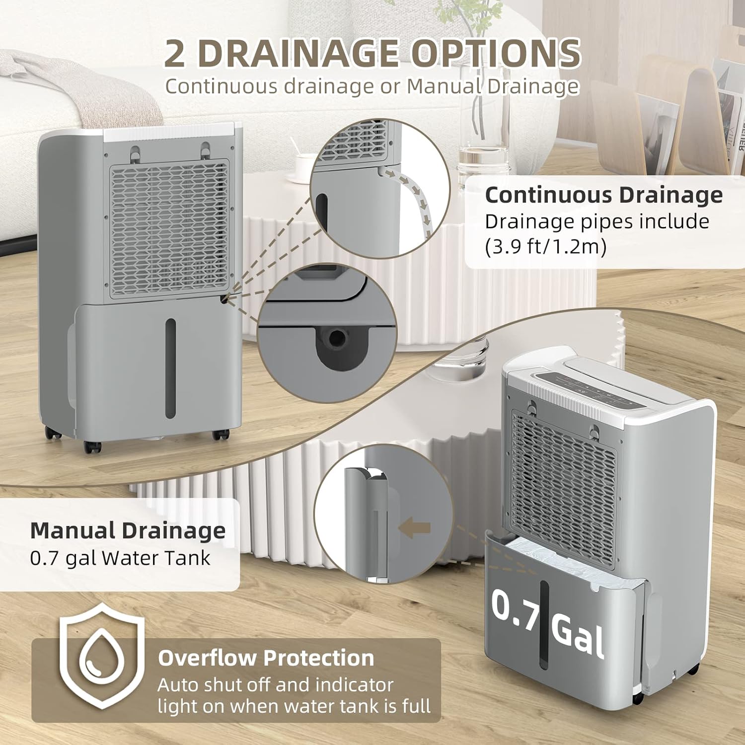 AIRPLUS 4,500 Sq.Ft 70 Pint Dehumidifiers for Basement and Home-with Drain Hose,Efficient,Energy-with Dual Protection and 4 Smart Modes,24H Timer
