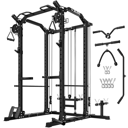 C11 Multi-Function Power Rack, 2000 lbs Power Cage with Adjustable Cable Crossover System and More Training Attachment