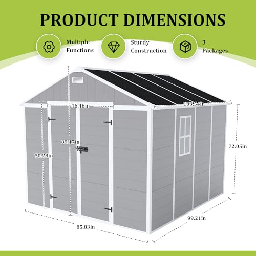 8x8 FT Outdoor Resin Storage shed - Waterproof Garden Sheds with Vents, Lockable Double Doors and Windows for Lawn, Backyard, Patio, Tool Storage Use