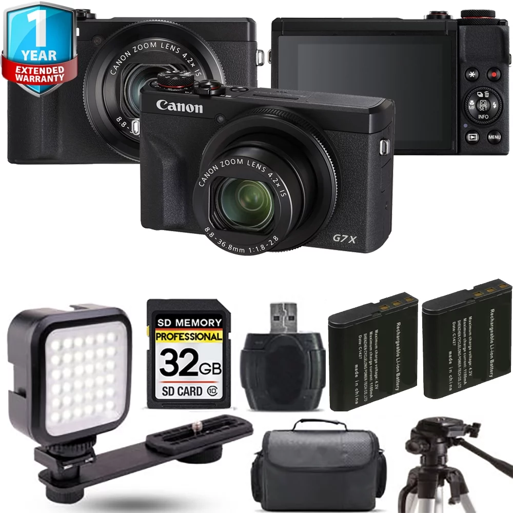 Canon PowerShot G7 X Mark III Digital Camera (Black) + Extra Battery + LED +1 Yr Warranty - Curated Treasures Market