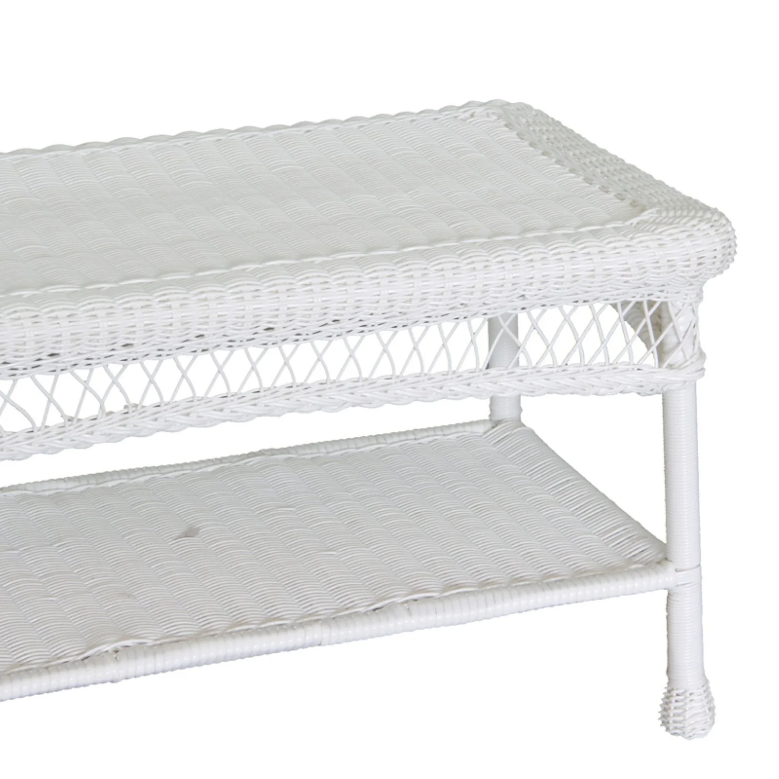 Jeco W00206-T White Wicker Patio Furniture Coffee Table