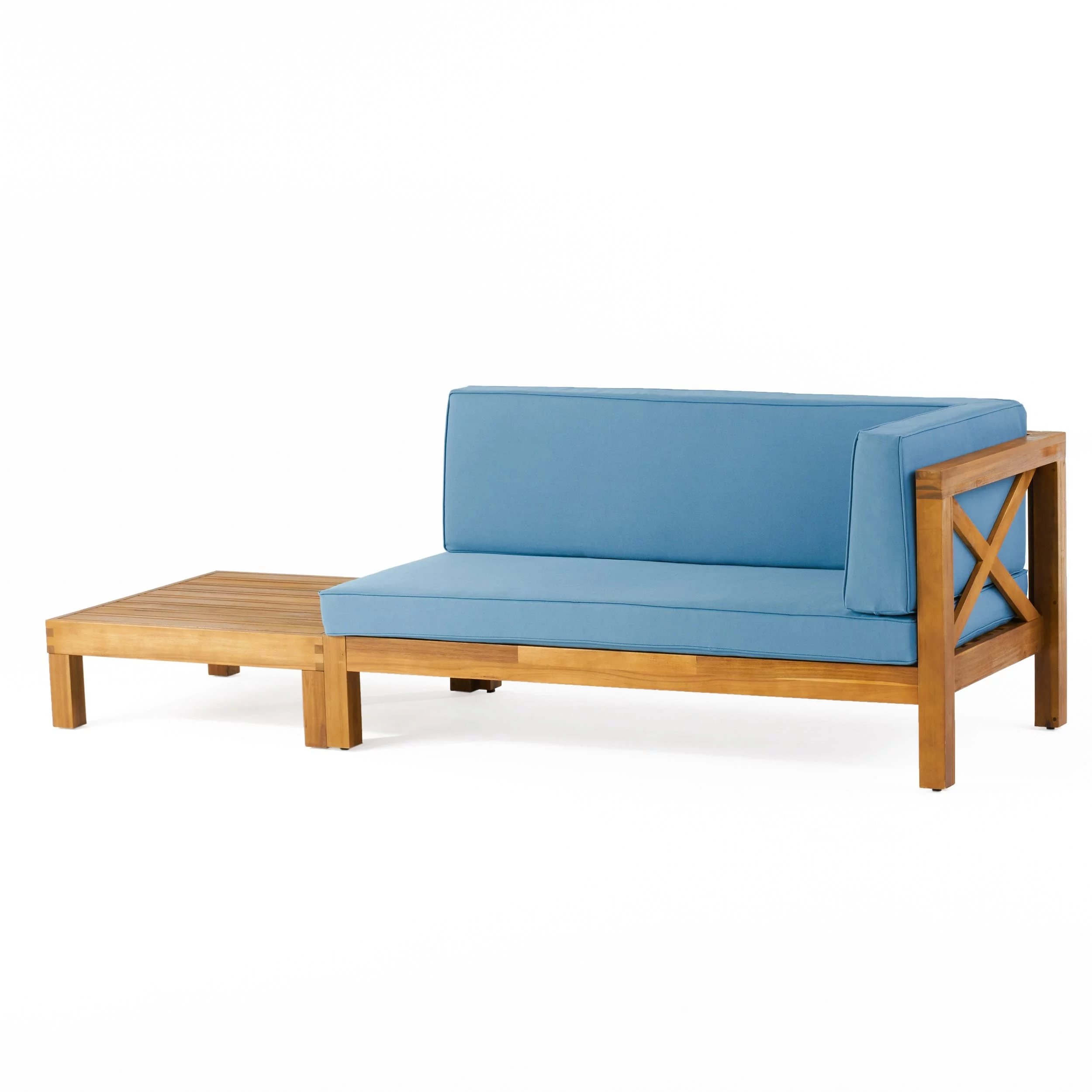 Christopher Knight Home Brava Outdoor Acacia Wood Right Arm Loveseat and Coffee Table Set with Cushion  by  Teak/ Red