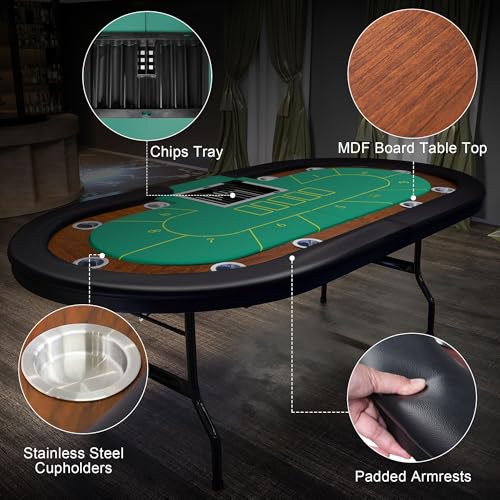 COLOR TREE Foldable Blackjack Poker Table, 84" Premium Texas Hold'em with Cup Holders, Padded Rails, Stylish Blue Design