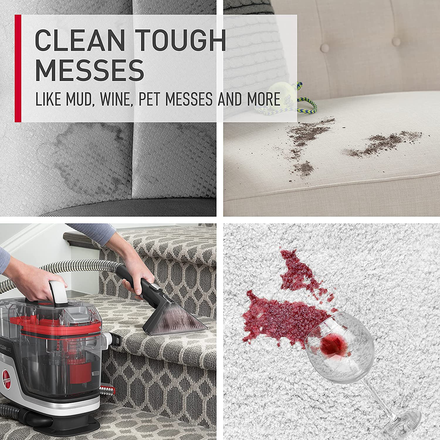 Hoover CleanSlate Pet Carpet & Upholstery Spot Cleaner, Stain Remover, Portable, with Pet Tool Kit, FH14051, White