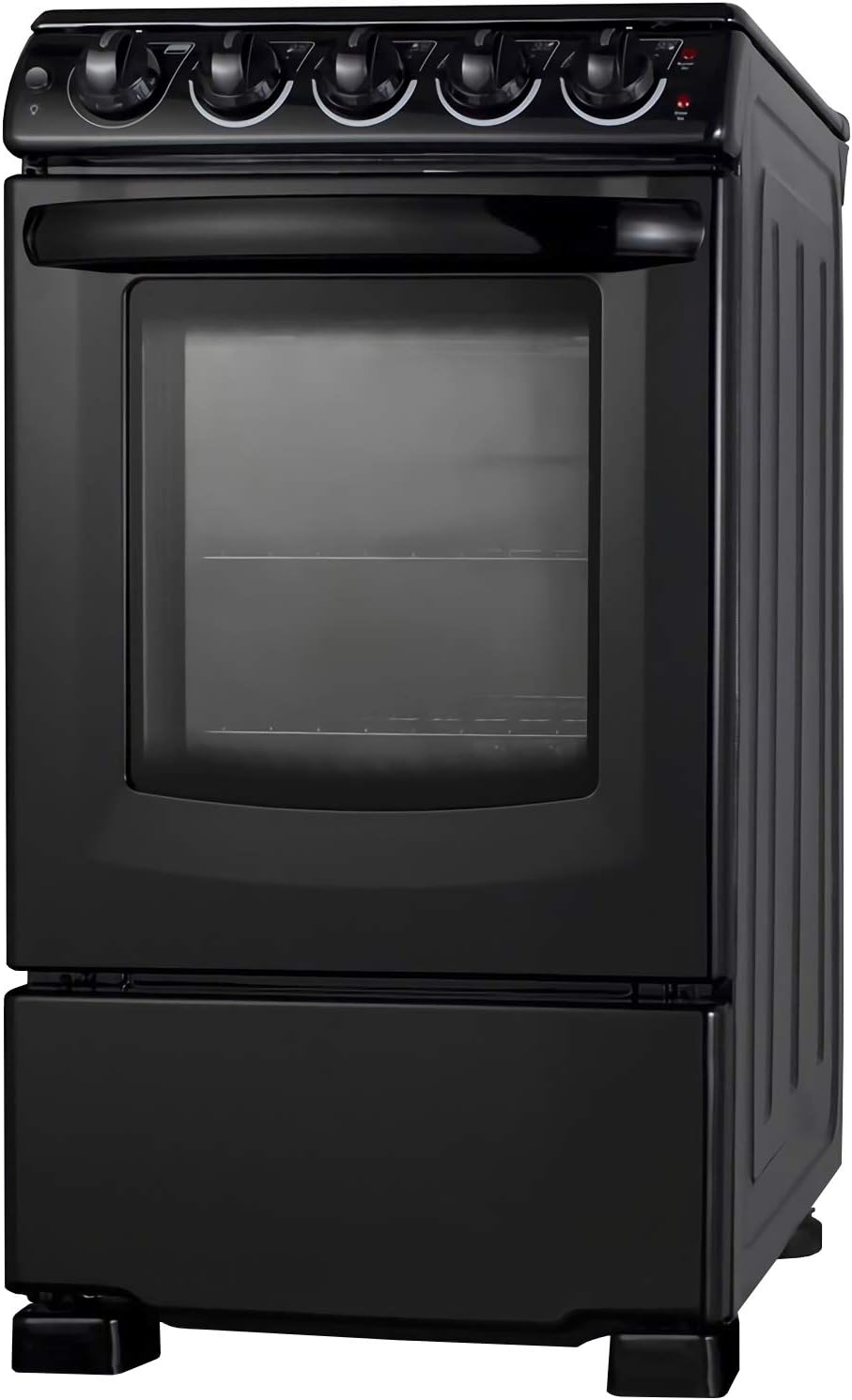 Summit Appliance REX2051BRT 20" Wide Electric Smooth-Top Range Oven, Black; Smooth Ceramic Glass Top, Removable Backguard, 4 Cooking Zones