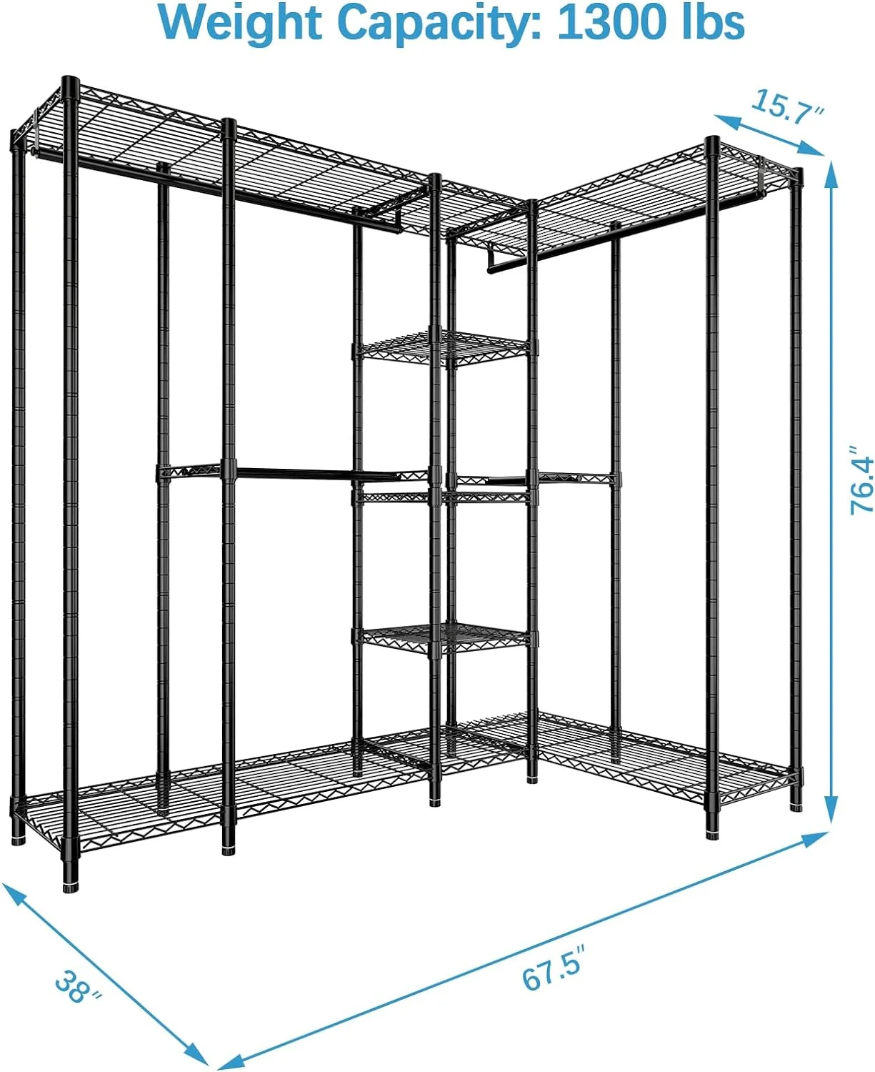 L50 Protable Closet Rack Large Corner Freestanding Wardrobe Closet