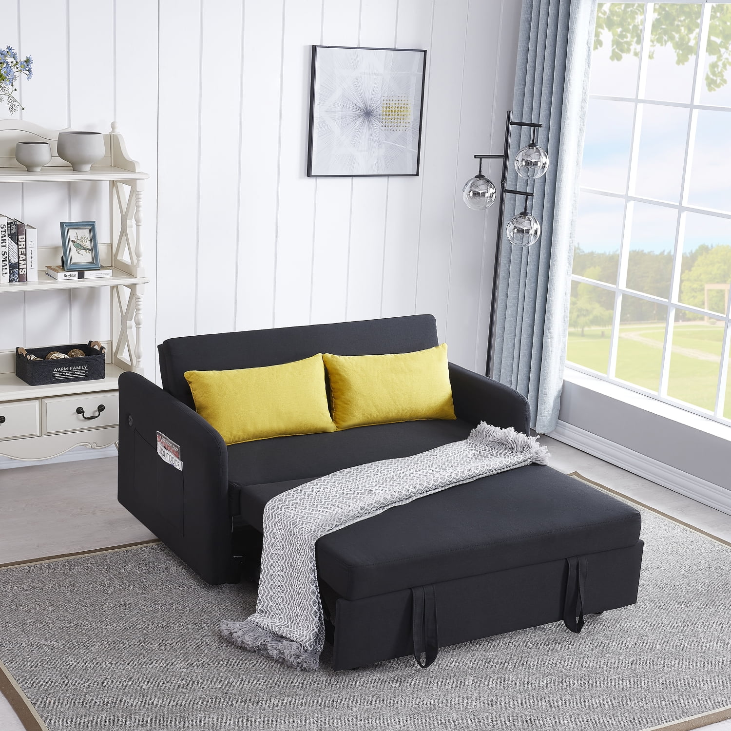 Holaki Velvet Convertible Loveseat Sleeper Sofa Bed with USB