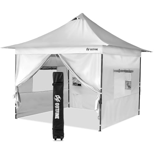 OUTFINE Heavy Duty Canopy 10x10 Pop Up Commercial Canopy Tent with 3 Side Walls Instant Shade, Bonus Upgrade Roller Bag, 4 Weight Bags