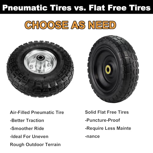 (2 Pack) 4.10/3.50-4 Tire and Wheel - 10 Inch Heavy Duty Pneumatic Tire with 5/8" Bearings and 2.2" Offset Hub - Compatible with Hand Truck