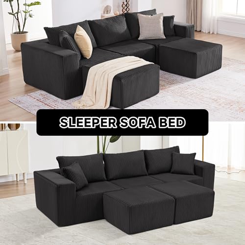 107.4" Cloud Couch Sectional, Modular Sofa with Deep Seat, Plush Corduroy L Shaped Boneless Couch, Convertible Sectional Couches for Living Room