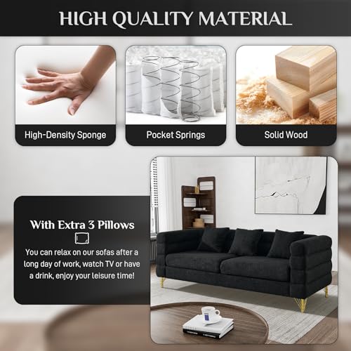 Cloud Couch for Living Room, 79" Modern Overstuffed Deep Seat Boucle Sherpa 3 Seater Sofa with 3 Pillows