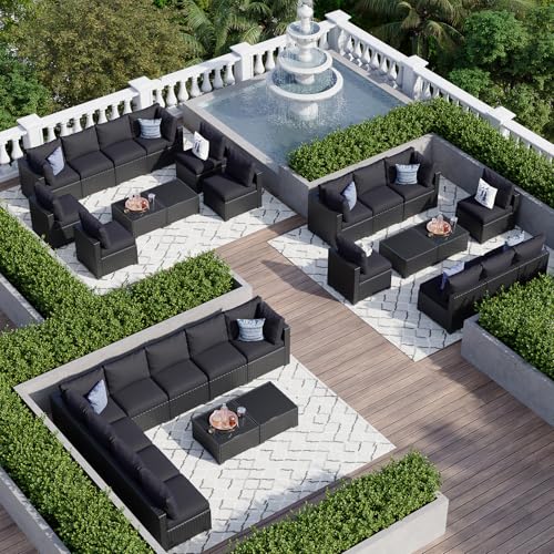 Aoxun 7 Piece Patio Furniture Set Wicker Rattan Patio Sectional Sofa Set Outdoor Seating Furniture with Thickened Cushion, Grey