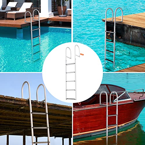 VEVOR Dock Ladder, Removable 5 Steps, 500 lbs Load Capacity, Aluminum Alloy Pontoon Boat Ladder with 3.1'' Wide Step & Nonslip Mat