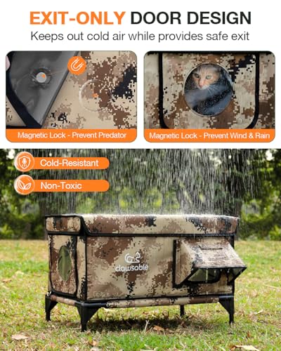 Indestructible Heated Cat House for Outside Winter, 100% Waterproof, Safe Escape Door