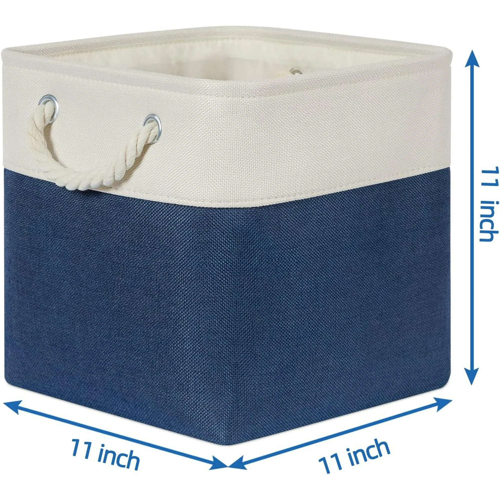 Fabric Storage Cubes 11x11 Cube Storage Bins 4Pack Blue Basket for Organizing Home, Closet, Empty Gift Baskets with Handles (White&amp;Blue)