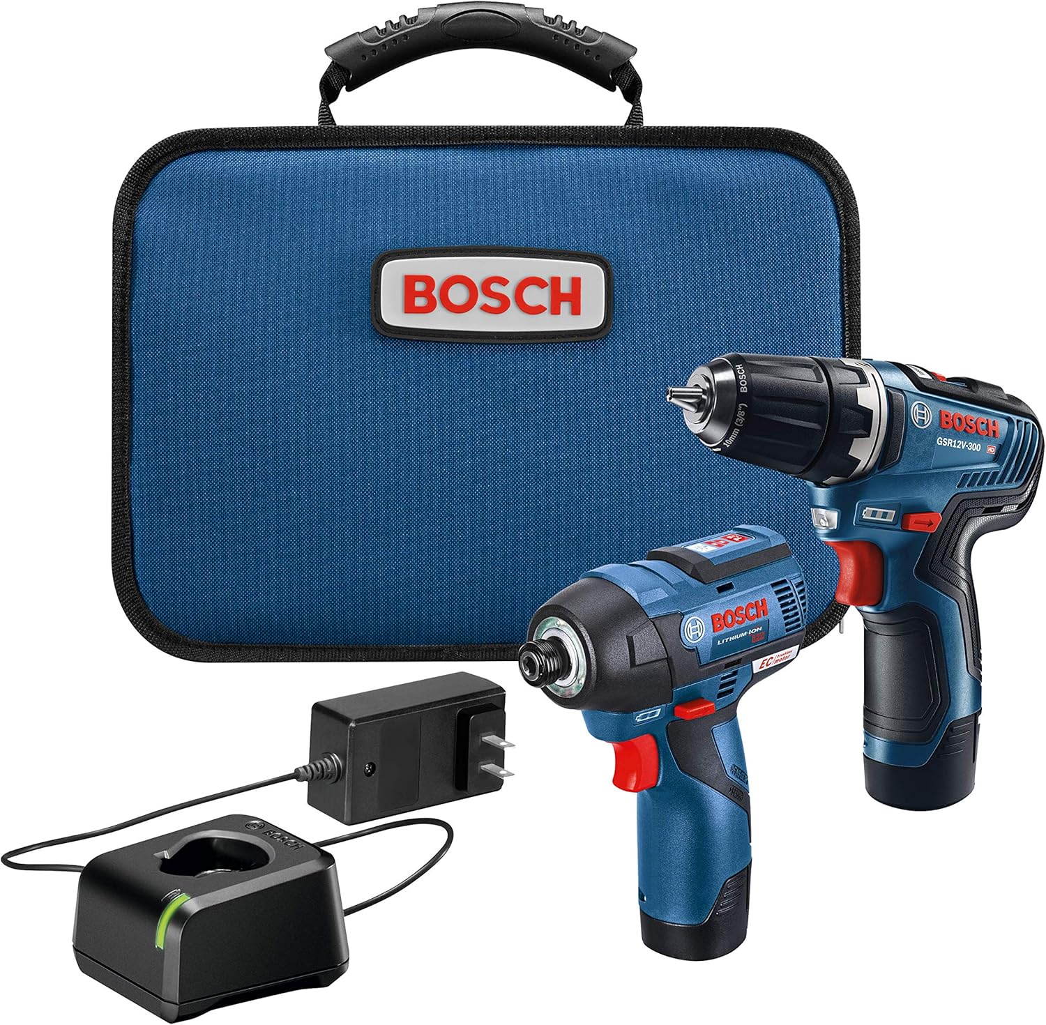 BOSCH Power Tools Combo Kit CLPK22-120 - 12-Volt Cordless Tool Set (Drill/Driver and Impact Driver) with 2 Batteries, Charger and Case , Blue