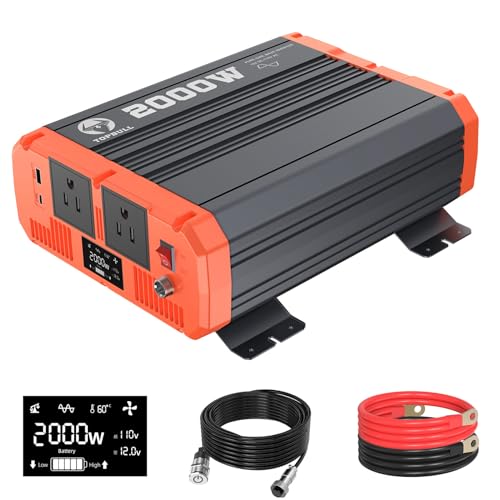 TOPBULL Power Inverter Pure Sine Wave 12V DC to 110V/120V AC Off-Grid Solar Power Inverter with USB, Type-C Port
