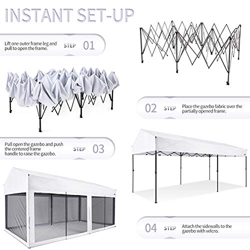 Suntime 10 Foot by 20 Foot Easy Pop Up Rectangular Canopy with Removable Sidewalls and Wheeled Carry Bag for Commercial and Recreational Use, White