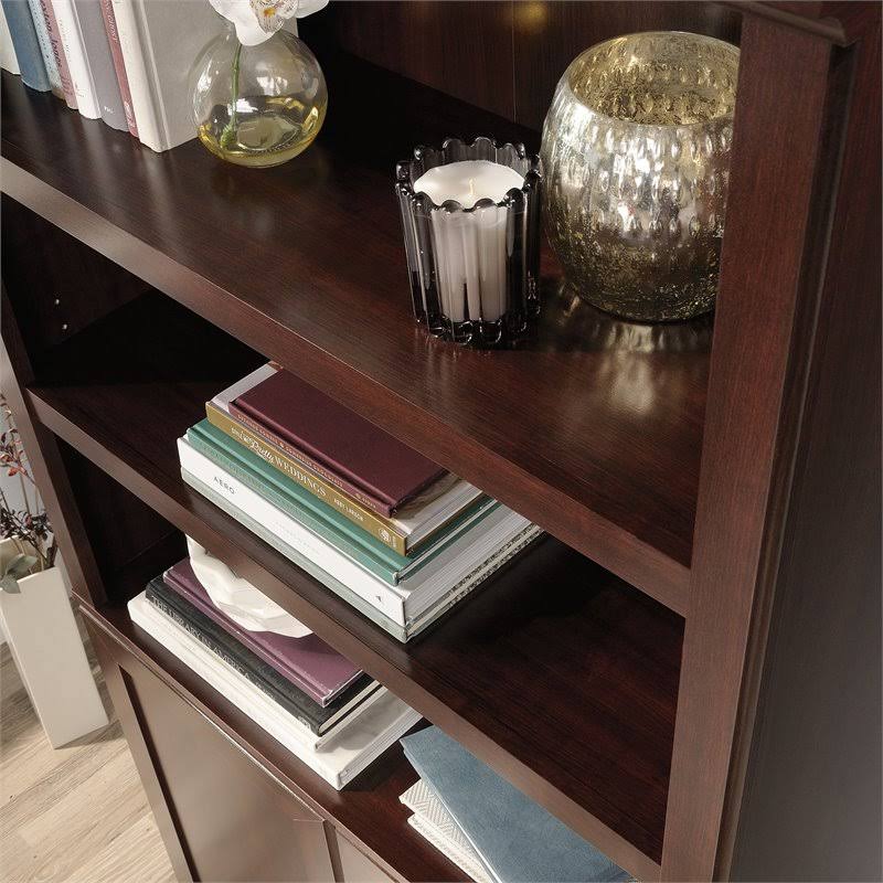 Sauder 5-Shelf Bookcase with Doors in Select Cherry