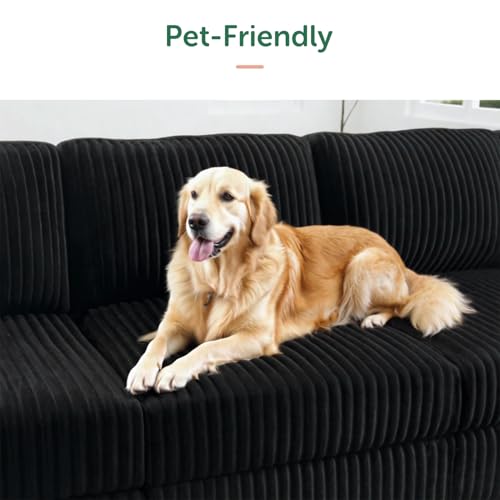 HONBAY Corduroy Modular Sectional Couch with Storage L-Shaped Sectional Couches for Living Room 6 Seater Modular Sofa, Dark Gray