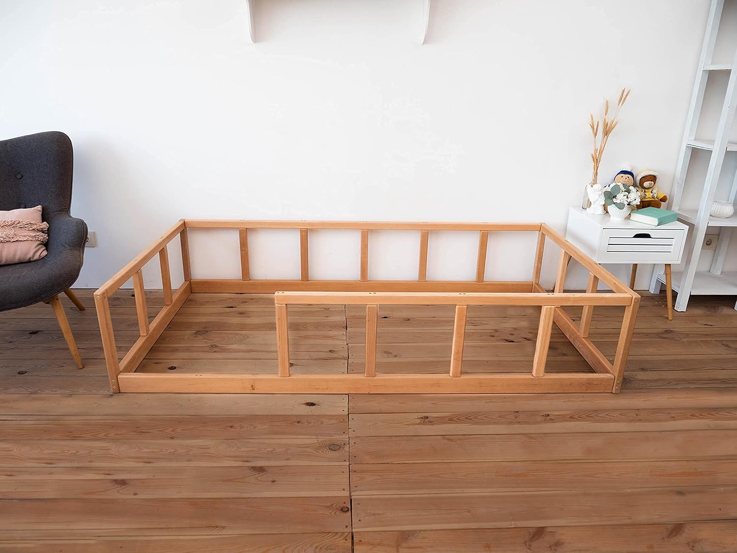 BUSYWOOD Platform Bed for Nursery - Bedroom Furniture for Toddlers - Montessori Floor Bed in Playroom for Boy and Girl (Model 10
