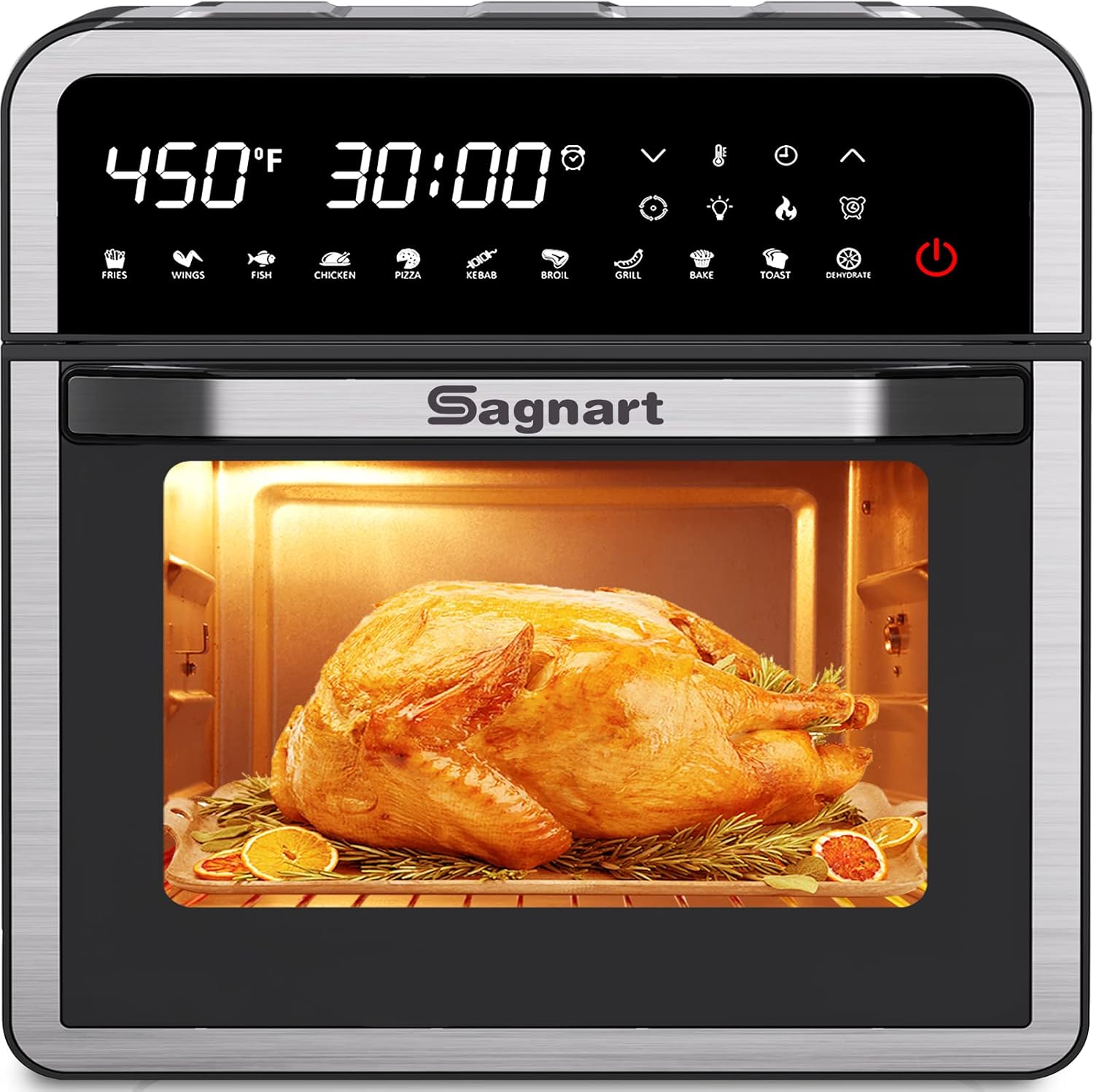 14-in-1 Air Fryer Oven, Sagnart 16 Quart Stainless Steel Air Fryers Toaster Oven with 11 Presets, 1600W LCD Touch Screen Air Fryer
