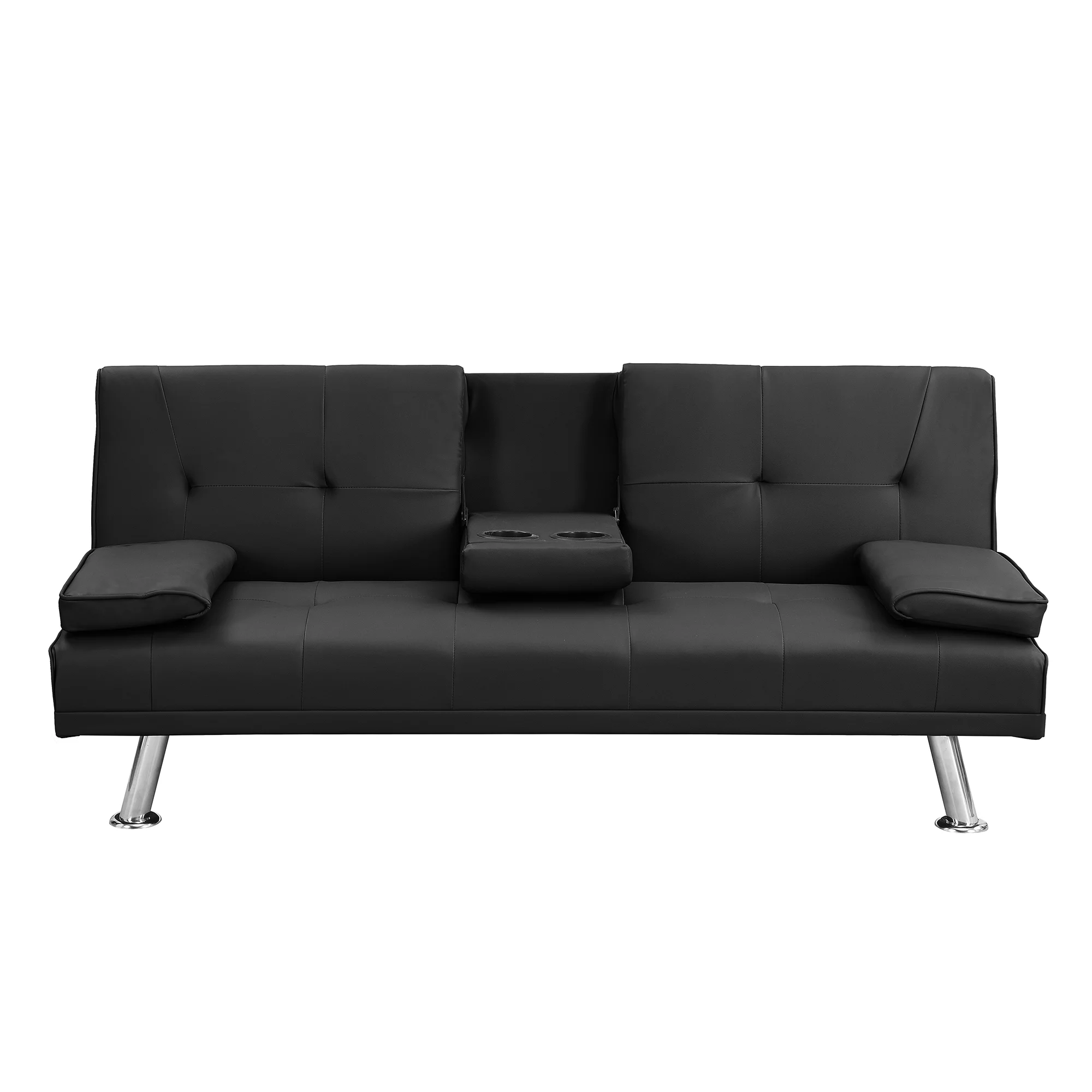 BASTCH Home Futon Sofa Bed, 67 Inch Sofa bed with Removable Armrests, Wood Frame, 2 Cup Holders, Convertible Sofa Bed for Living Room