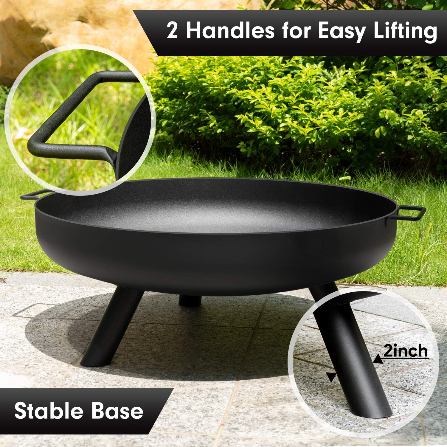 AMAGABELI GARDEN & HOME Fire Pit Outdoor Wood Burning Portable Folding 22in Firepit Firebowl Fireplace Poker Spark Screen Retardant Mesh Lid Deep