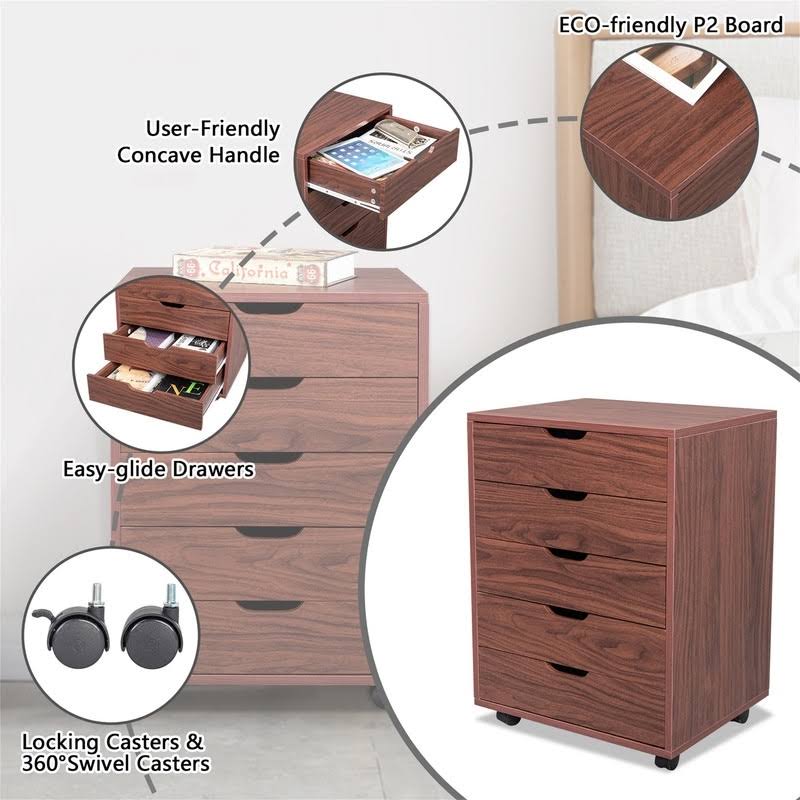 Five Drawers MDF with PVC Wooden File Cabinet Brown