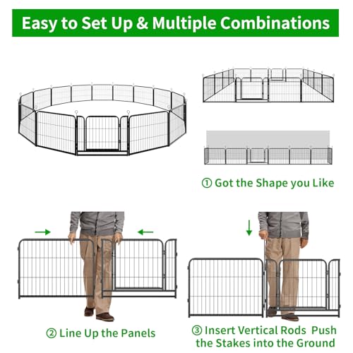 Dog Playpen Outdoor Extra Wide 12 Panels Heavy Duty Anti-Rust Coating-Strengthened Dog Fence 40" Height with Doors Portable for RV Camping Yard