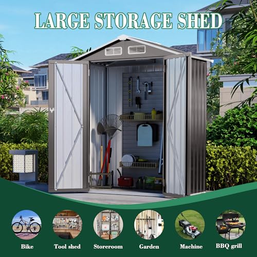 5x3x6FT Outdoor Storage Shed, Galvanized Steel Garden Shed with Lockable Door & Window, Waterproof Metal Tool Storage for Garden, Backyard, Patio