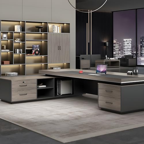Minimalist L-Shape Executive Desk Computer Desk, Right-hand Return Wooden Executive L Shaped Desk for Home Office
