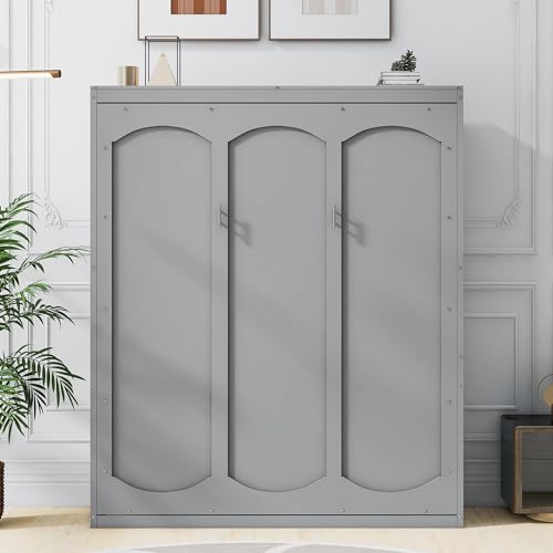 Harper & Bright Designs Queen Murphy Bed Frame with Storage Shelves, Foldable Cube Cabinet Queen Platform Bed