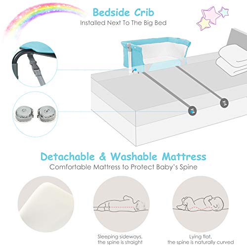 BABY JOY Baby Bedside Crib, Portable Travel Sleeper Bed Side Bassinet w/Carrying Bag, Newborn Bassinet to Infant, Kids Crib with Detachable Mattress