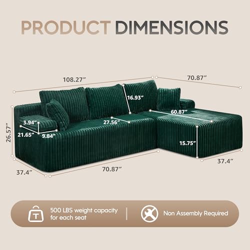 Modular Sectional Sofa Couches L-Shape Couch 3 Seat Modular Sofa Memory Foam Sectional Couches for Living Room