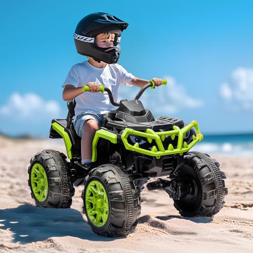Shark Kids ATV 4 Wheeler, 24V 4WD Electric ATV Ride On Toy for Big Kids, 4X200W Motor, 5.6Mph Max Speed - Green