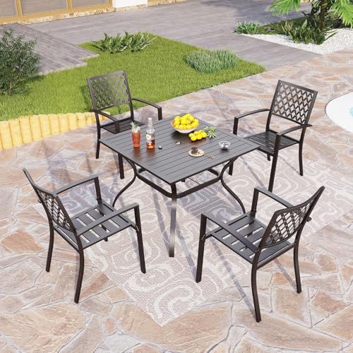 PHI VILLA Stackable Wrought Iron Patio Dining Chairs - Set of 2 Black Outdoor Chair Bistro Metal Chairs, Support 300 LBS
