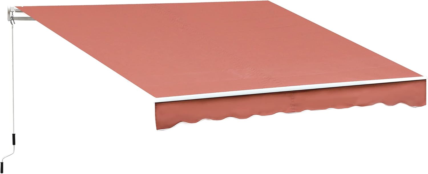 Outsunny 13' x 8' Manual Retractable Sun Shade Patio Awning with Durable Design & Adjustable Length Canopy, Beige Stripes