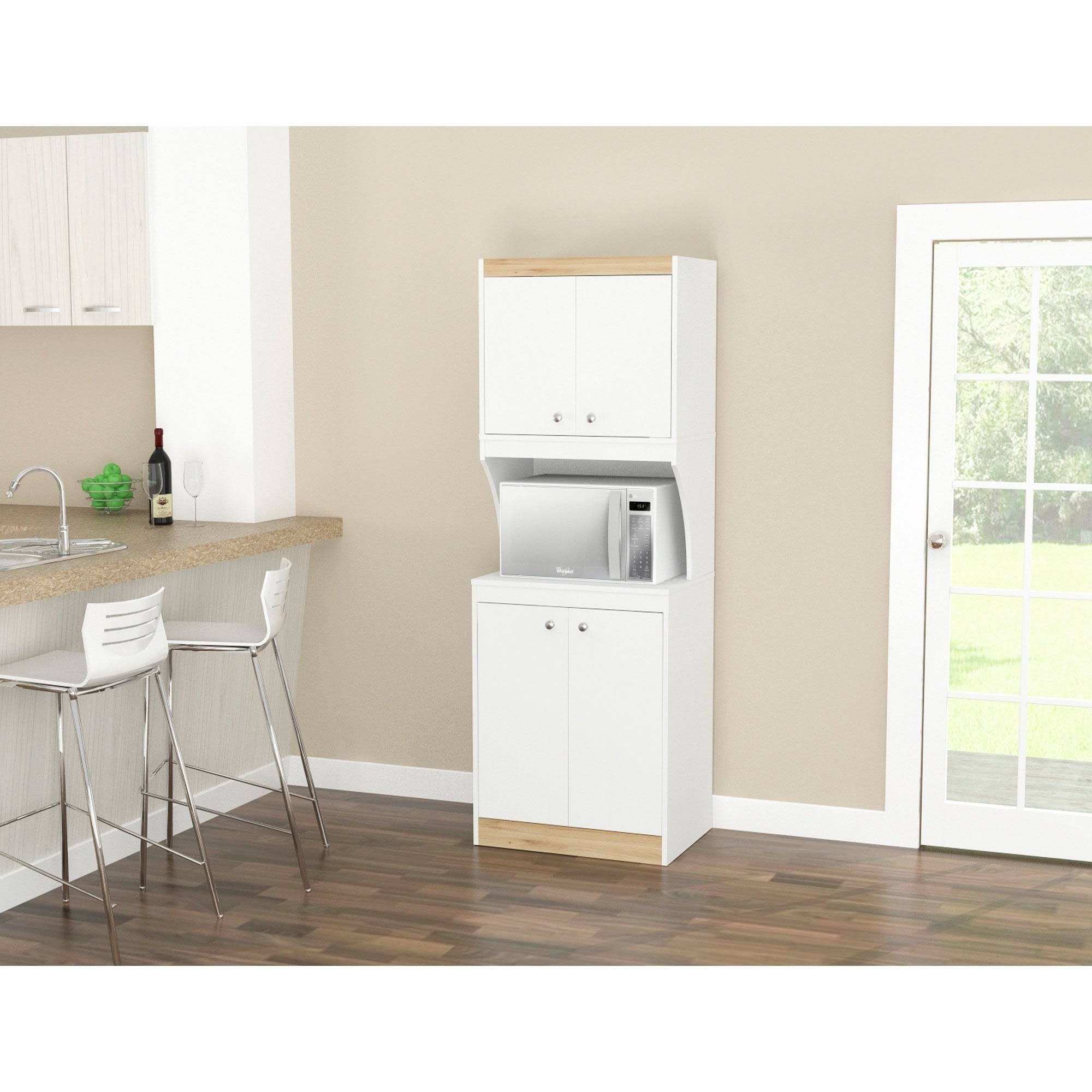 Inval Galley Kitchen/Microwave 4-Door Storage Cabinet, White u0026 Vienes Oak