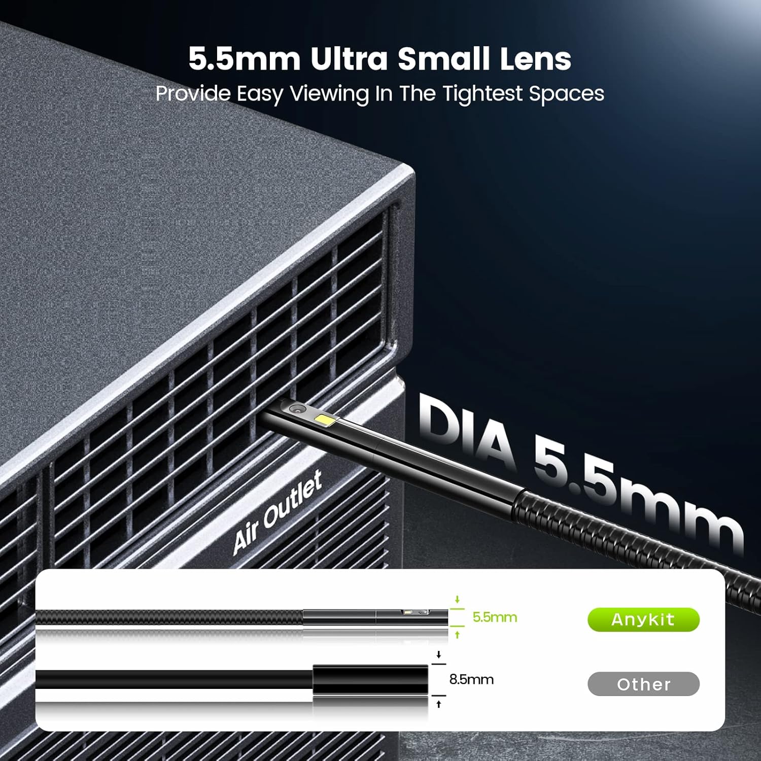 Dual Lens Endoscope with 5" IPS Screen, Anykit NTS500 5.5mm 1080P HD Borescope Inspection Camera, IP67 Waterproof Snake Camera with Lights & Tool Box