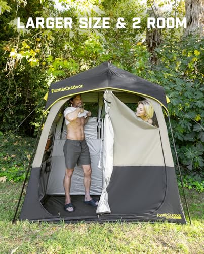 FanttikOutdoor Zeta A2 Pro Shower Tent 2 Rooms, Instant Setup in 60 Seconds with Rainfly & Windproof, Portable with Carry Bag for Family Camping