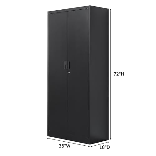 Metal Storage Cabinet, 72" H x 36" W x 18" D Locking Cabinet with Adjustable Shelves, Steel Storage Cabinets for Garage, Home, Office, Pantry (White)